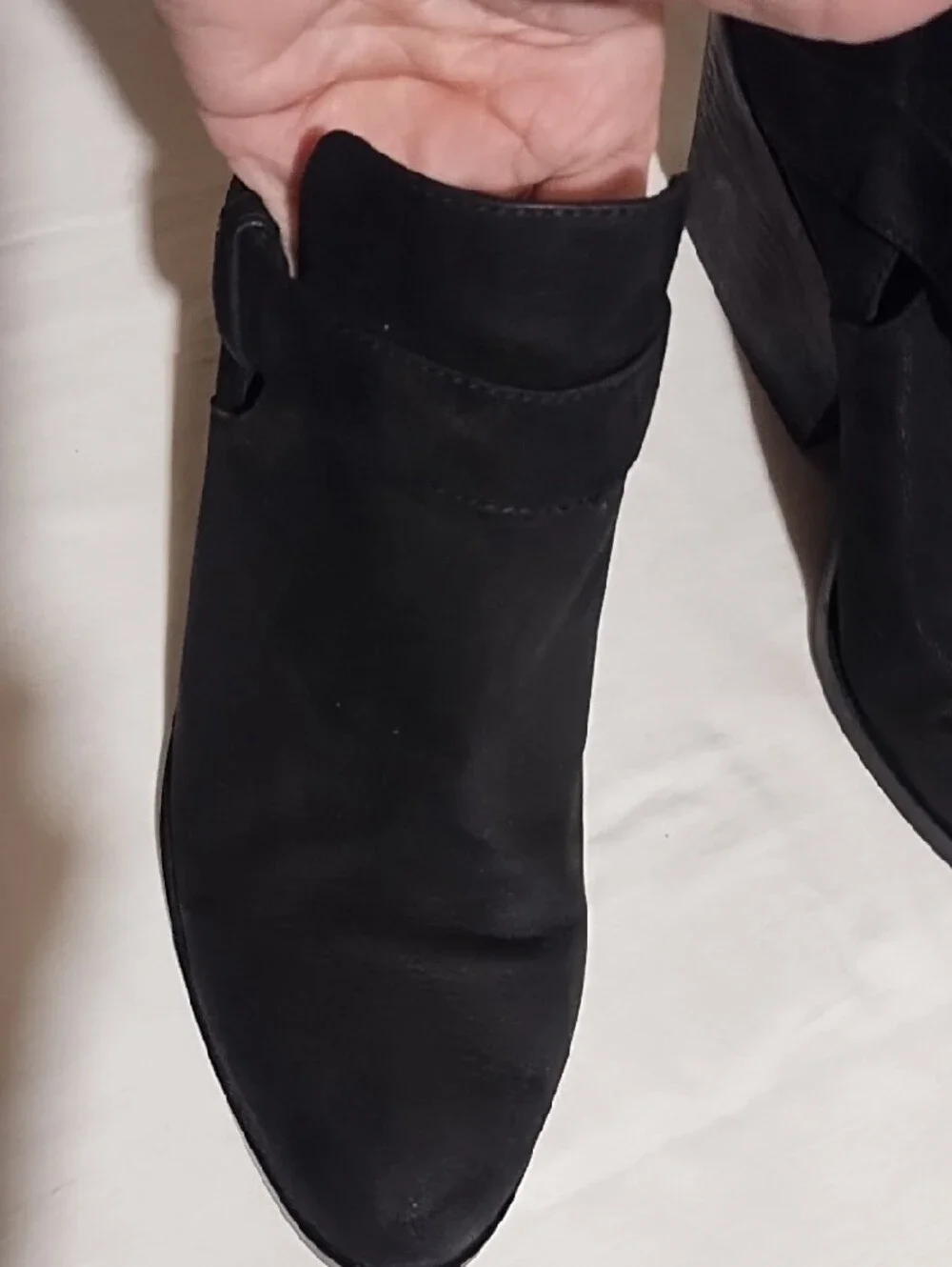 Eileen Fisher Black Suede Ankle Booties with Side Strap Good Condition Size 9.